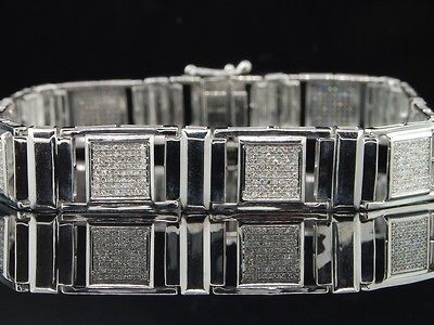 Mens 10K White Gold 2.50 ct. Diamond Bracelet Pave Tennis Flat 