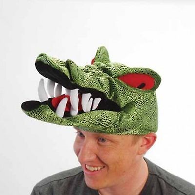   CROCODILE GATOR VELVET GREEN WITH LARGE TEETH HAT FUN ADULT COSTUME