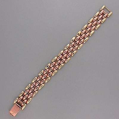   DECO 14K 1945 PINK AND GREEN GOLD HINGED 5 ROW PANTHER LINK BRACELET