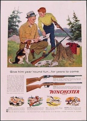 1960 WINCHESTER MODELS 61 & 70 .22 CALIBER RIFLES AD   Dwyer Art 