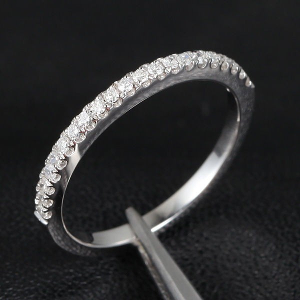 Micro Pave .21ct H/SI Diamonds 14K White Gold Wedding Band Half 