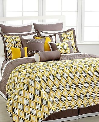 pc Queen King Yellow Gray Beige Diamond Comforter set