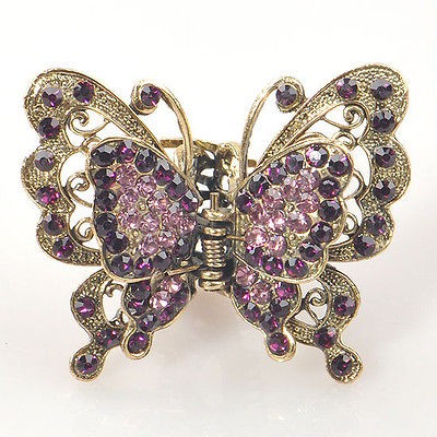unique hair clip clamp claw crystal rhinestone butterfly metal 