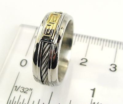 18k Gold Versace Greek Design 316L Stainless Steel Band Ring Size 7.5