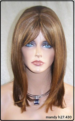 Auburn Brown Mix Human Hair Blend Wig Heat Ok Iron Safe Skin Top 