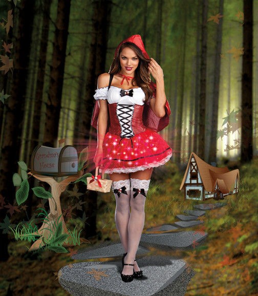 Little Red De Light Halloween Riding Hood Light Up Teen Costume Women 