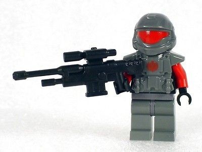 HALO GRAY GREY ODST RED PHOENIX UNSC MINIFIGURE & AM SNIPER RIFLE w 