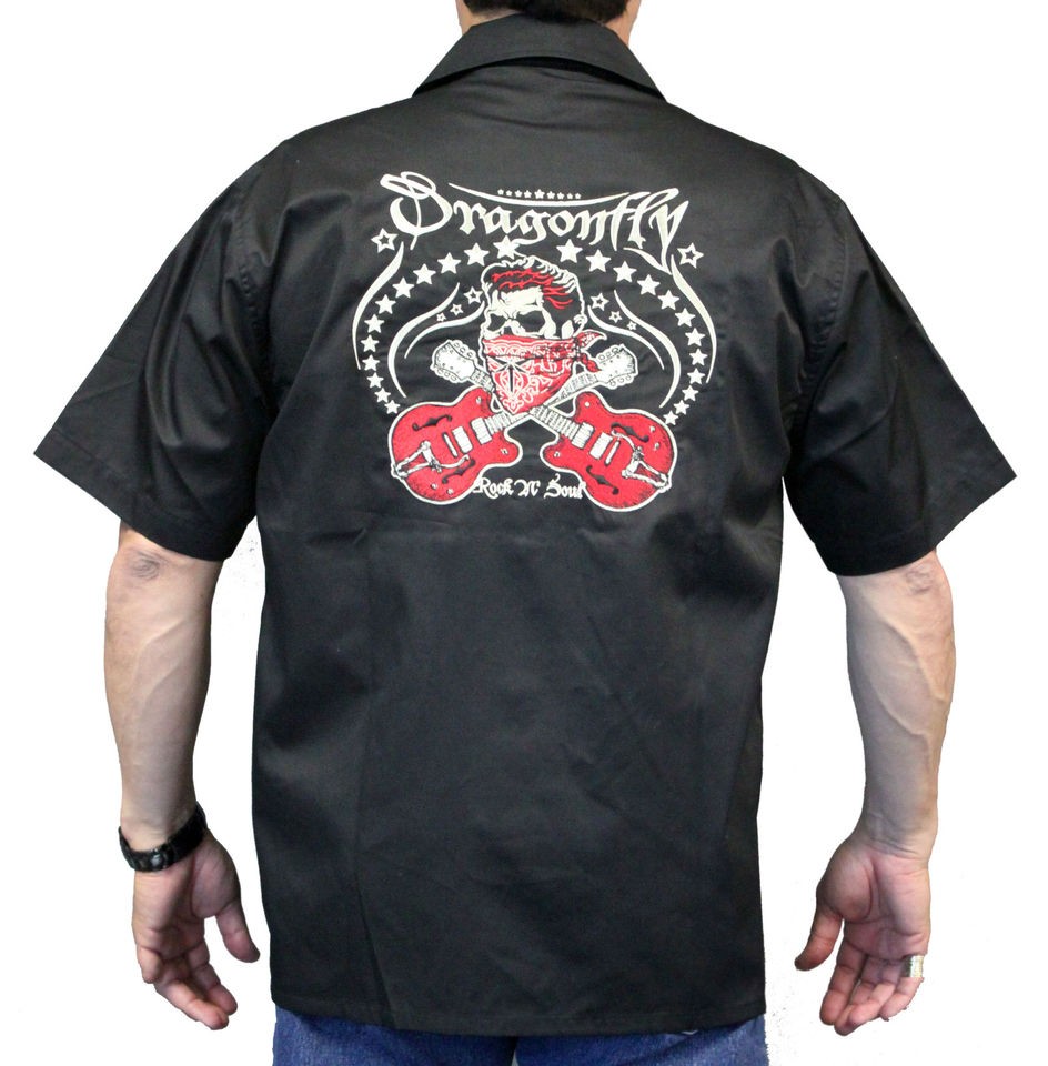 Rockabilly Guitars Bandido Skull Work Shirt, Dragonfly on PopScreen