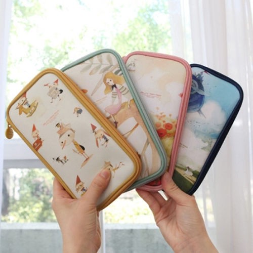 Illust in Pencil Pouch Zip Around Bifold Pen Case Pocket Fairy Tale 