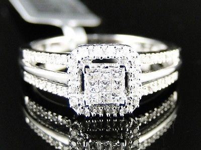 WHITE GOLD LADIES WOMENS BRIDAL ENGAGEMENT PRINCESS CUT REAL DIAMOND 