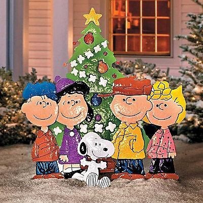 OUTDOOR PEANUTS GANG CHRISTMAS TREE Metal Yard Art Display Holiday 