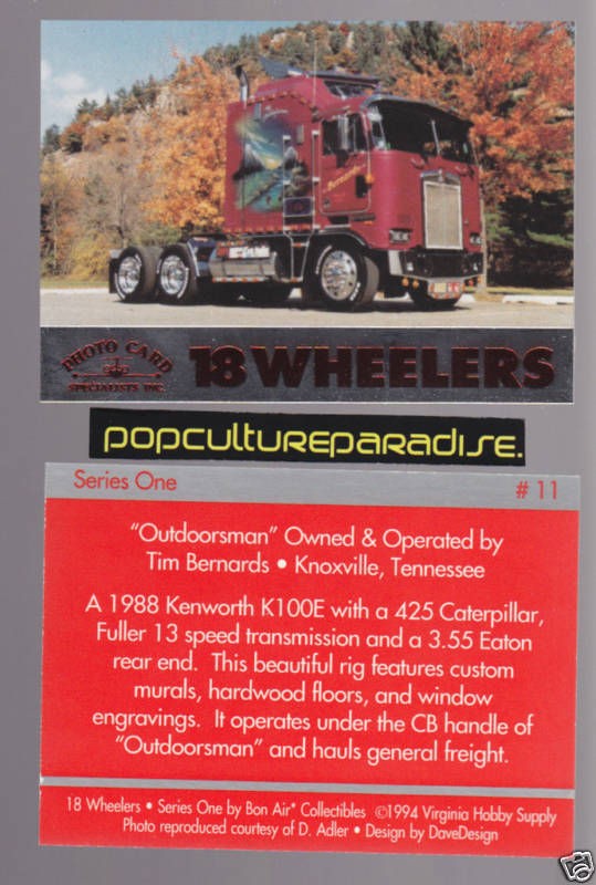 1988 KENWORTH K100E 18 WHEELER HEAVY TRUCK CARD
