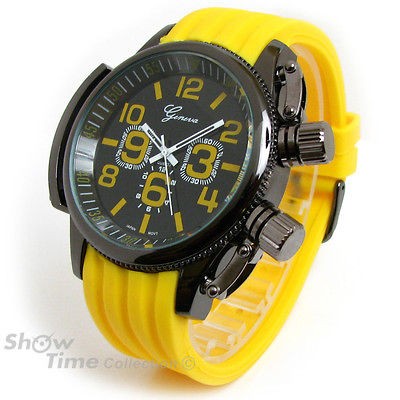   GUN Geneva Round Heavy Case Hard Rubber Oversized Sport Mens WATCH