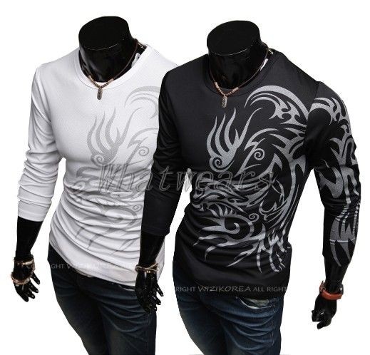   Mens Casual Slim Fit T SHIRT Long Sleeve Shirts 2 Color 4Size J74
