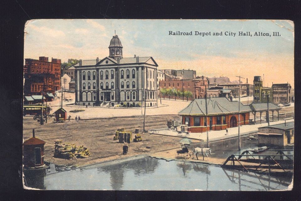 ALTON ILLINOIS RAILROAD DEPOT TRAIN STATION ANTIQUE VINTAGE POSTCARD 