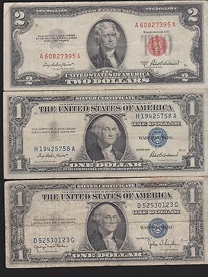 1953 2 DOLLAR RED SEAL BILL AND1935 & 1957 SILVER CERTIFICATE LOT 