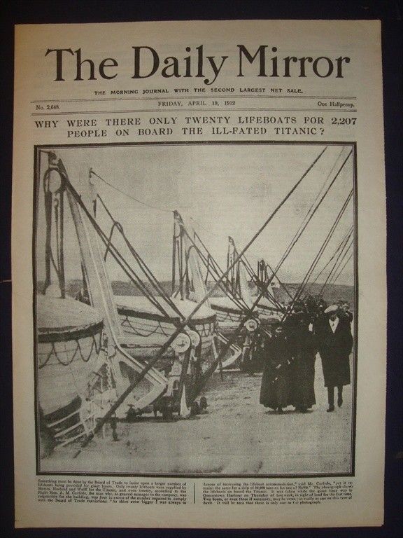 LX2 TITANIC SINKS DISASTER REPRINTED DAILY MIRROR APRIL 19 1912 