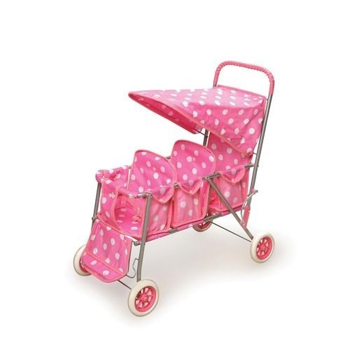 Badger Basket Triple Doll Stroller in Pink with White Polka Dots 