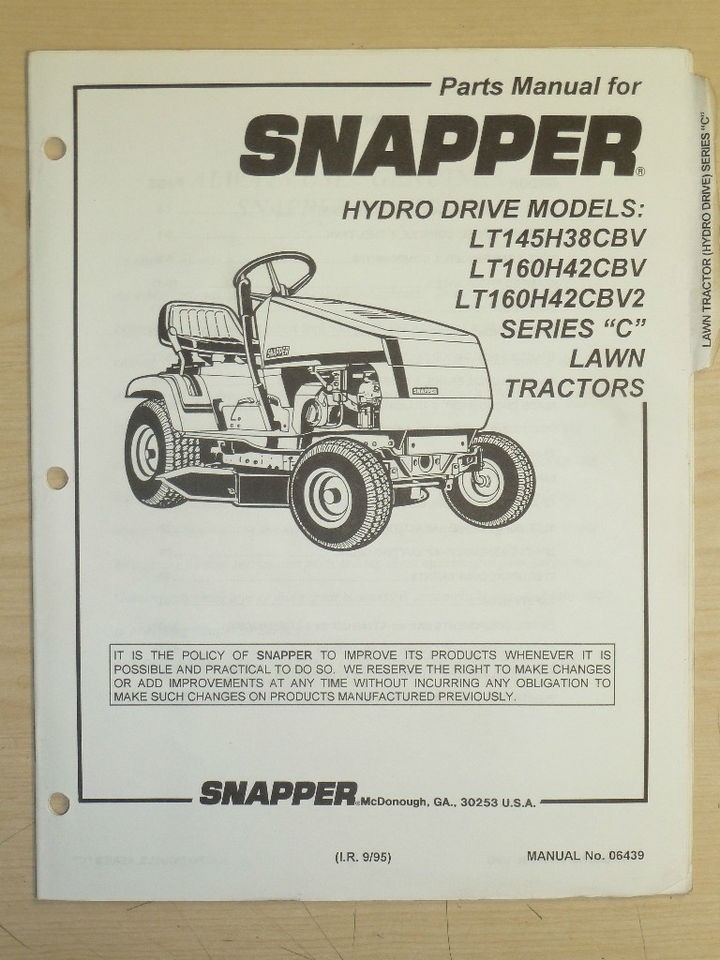 SNAPPER RIDING LAWN MOWER PARTS MANUAL, MANUAL NO. 06439 HYDRO DRIVE