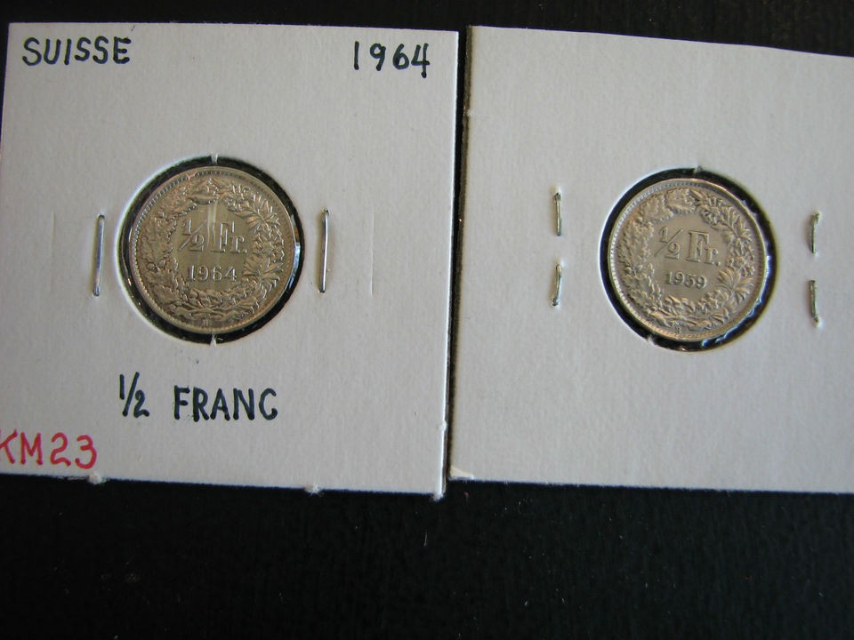 Switzerland 2 x 1 Francs 1960 1964 silver a nice coins