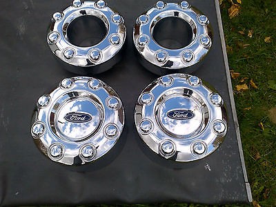   CHROME CENTER CAPS 2005 2012 FORD F350 F450 4WD DUALLY REAR WHEELS