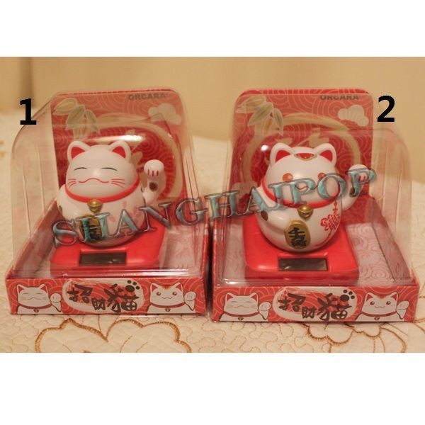   Power Lucky Cat Waving Chinese Figurine Feng Shui Beckoning Car Decor