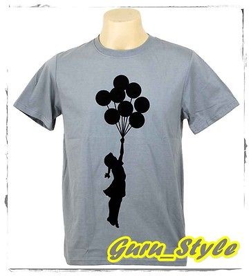 Banksy Balloon Girl Flying Man T Shirt Graffiti Street Graphic Art M