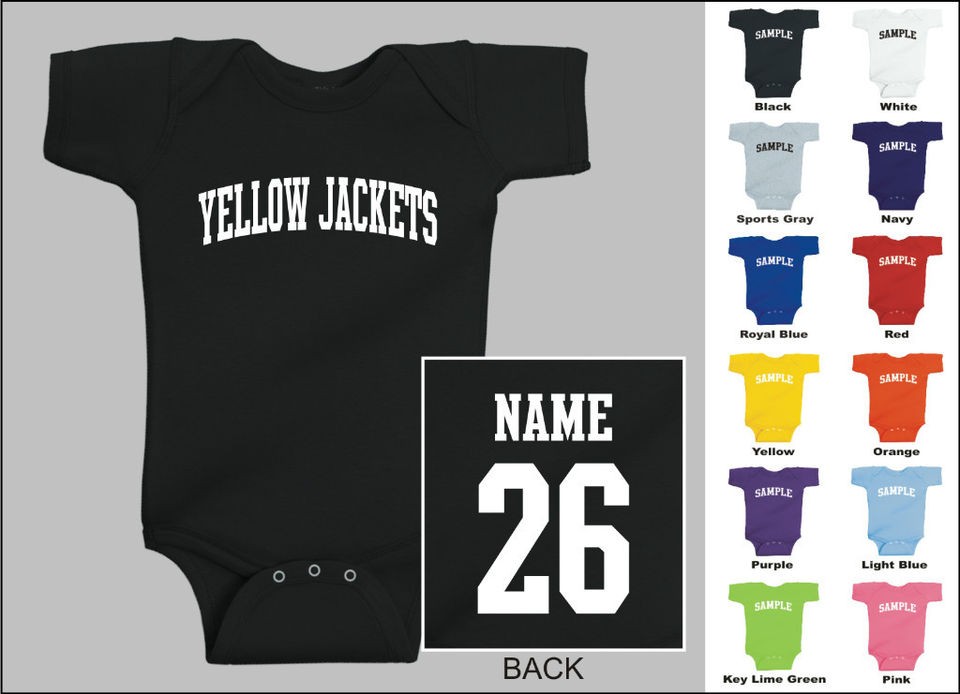 Yellow Jackets Baby One Piece, Creeper, Romper Personalized Custom 