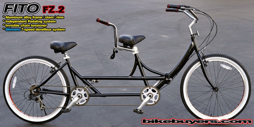   Alloy Folding Tandem bike Independent Pedaling 7 speed Beach Cruiser