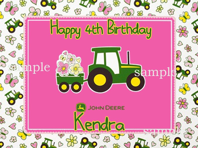 PINK TRACTOR Edible CAKE Image Icing Topper John Deere