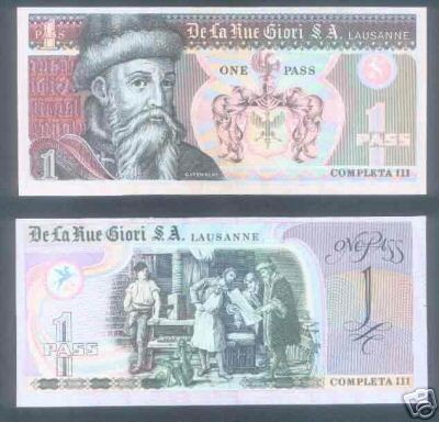 DE LA RUE   GIORI ORIGINAL TEST NOTE GUTENBERG & FIRST PRESS with 