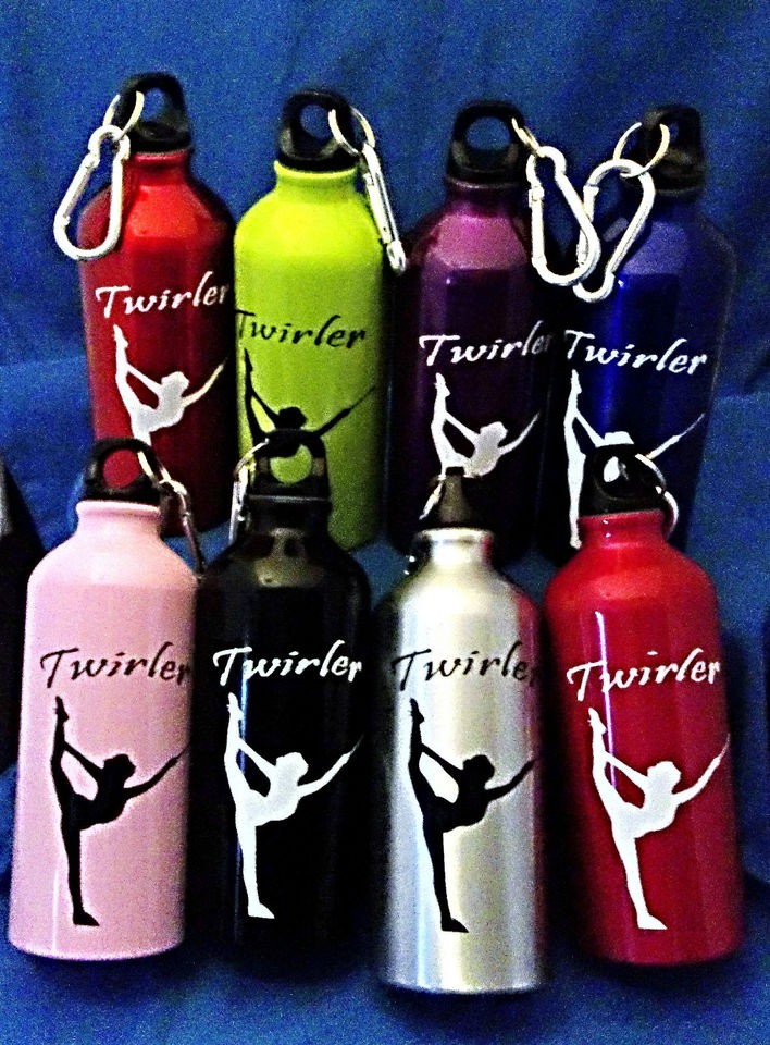 BATON TWIRLERS WATER BOTTLE, ALUMINUM SPORT BOTTLE, COLORS, TWIRLING 