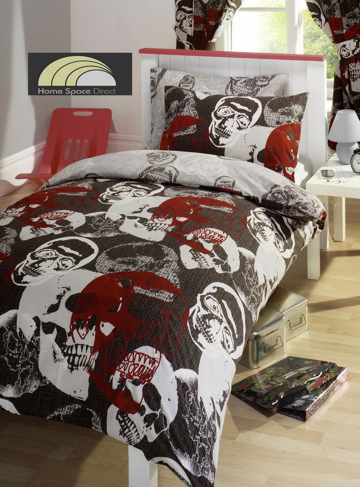 Boys / Teenage Single Double Duvet Covers Curtains Bedding Set Skulls