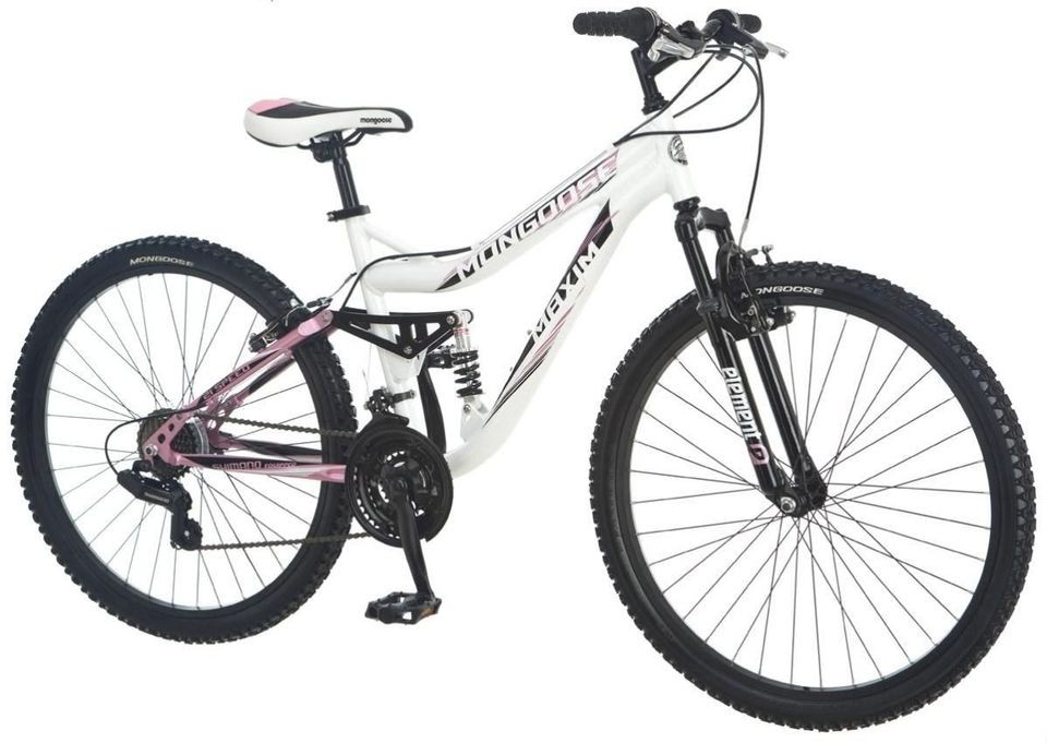   Ladies Womens Maxim Full Suspension Mountain Bike Bicycle WhitePink