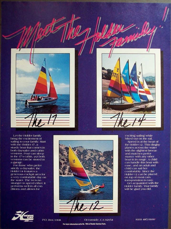 original 1984 vintage boating Ad Holder 17, 14, 12 Sailboats