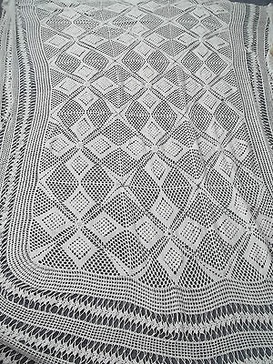 Vintage Hand Crochet Bedspread White  Diamond popcorn Design 88 x 92