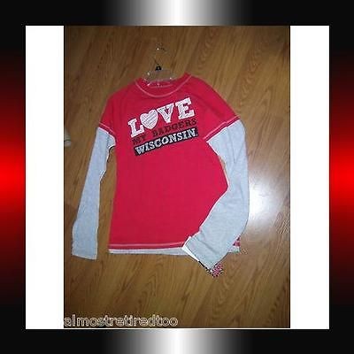 LADIES GIRLS JUNIORS SZ LARGE I LOVE MY WISCONSIN BADGERS RED LS 