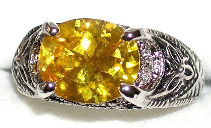 Mens 8c Citrine & Topaz Platinum Overlay Ring