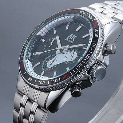   Black Dial Stainless Steel Band Mens Movement chronograph Wrist Watch