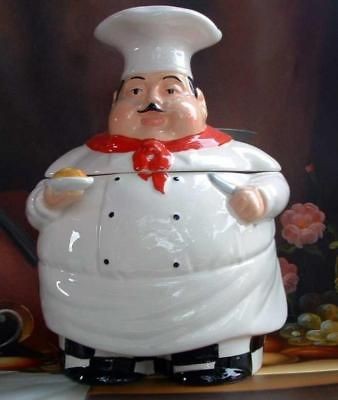 Bistro fat chef cookie jar ceramic kitchen decor new