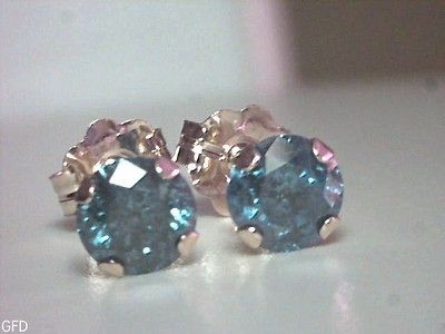 60 CT VIVID BLUE DIAMOND STUD EARRINGS 14KT SOLID YELLOW GOLD $1,599 