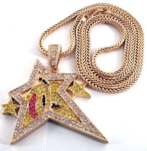   OUT SOULJA BOY STAR PENDANT + 36 INCH FRANCO CHAIN NECKLACE BLACK GOLD