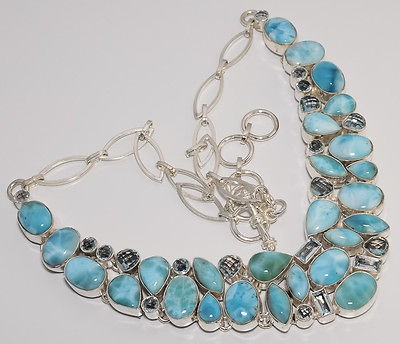 Great Blue Topaz and Larimar necklace 925 silver