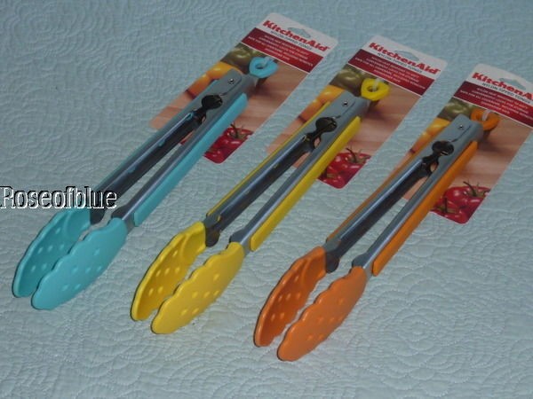 KitchenAid NYLON TIPPED LOCKING TONGS TURQUOISE ORANGE YELLOW COOKING 