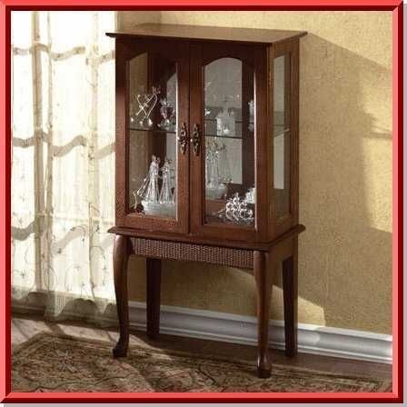 Solid wood glass door mirror back birch curio cabinet