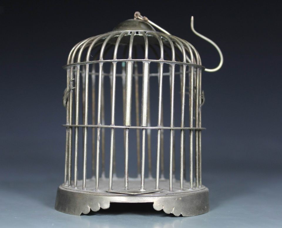 Chinese Handwork White Copper Old Birdcage Decoration