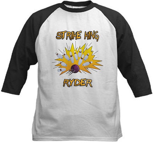 BOWLING STRIKE KING PERSONALIZED KIDS RAGLAN T SHIRT