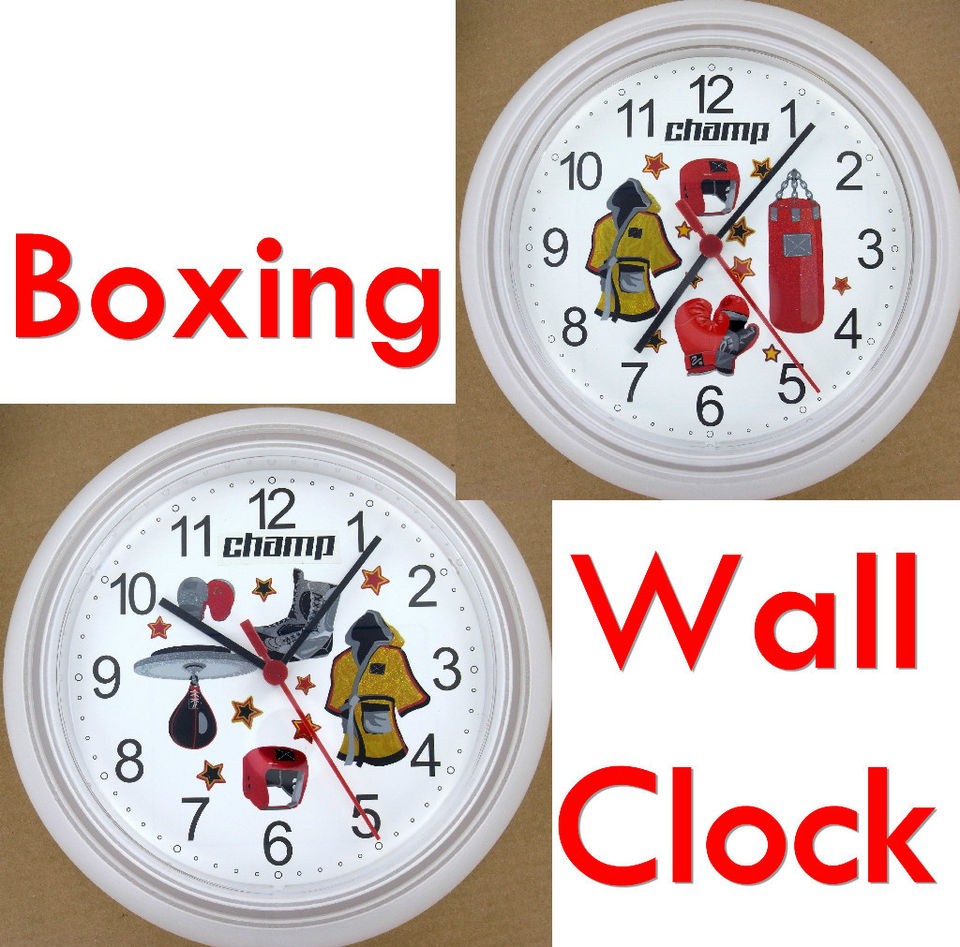 BOXING WALL CLOCK Boxer Box Gloves Bag Ring Bell TKO Fist Combat Punch 