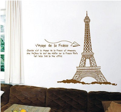 60*90cm Huge Paris Eiffel Tower Wall Stickers Decor Decals Art Mutural