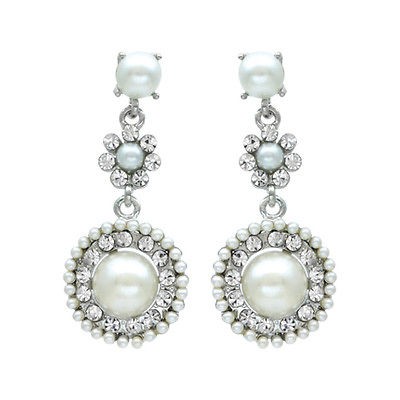 Bridal Wedding Jewelry Crystal Rhinestone Pearl Circle Dangle Earrings 